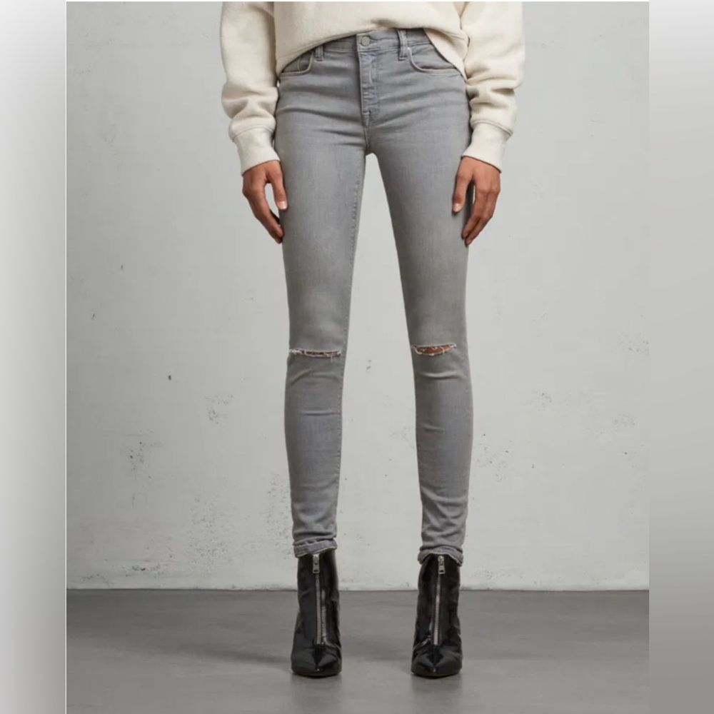 ALL SAINTS Grace Slashed Light Gray Skinny Jeans